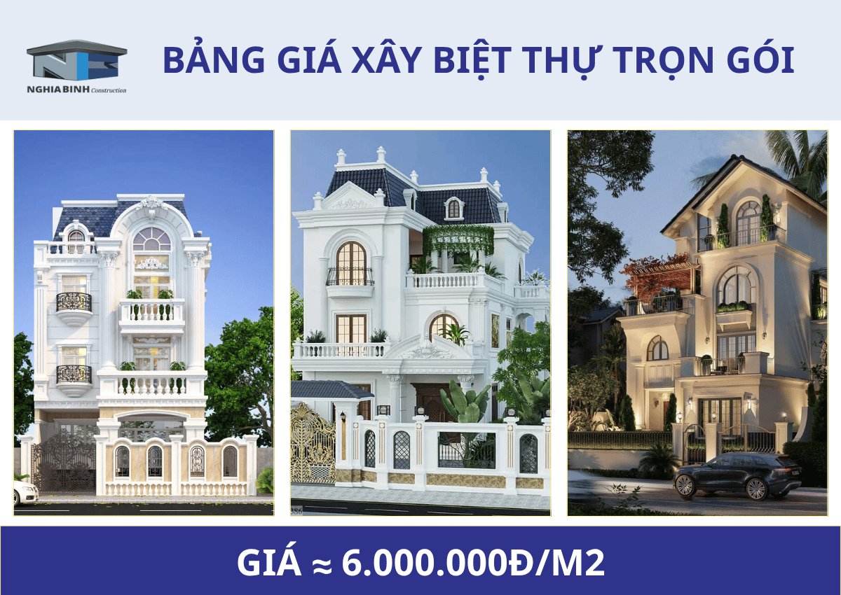 BẢNG GIÁ XÂY BIỆT THỰ TRỌN GÓI