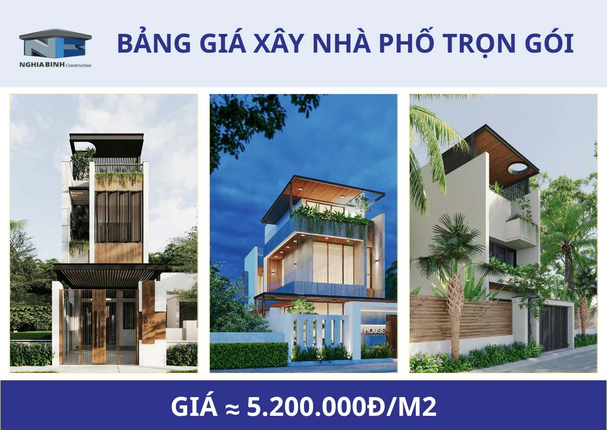 BẢNG GIÁ XÂY NHÀ PHỐ TRỌN GÓI